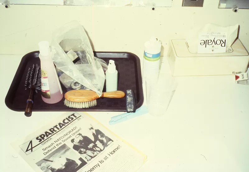 Colin Campbell and Margaret Dragu, Dressing Room Still Life; makeup glamour, left-wing newspaper, Toronto, 1982–84