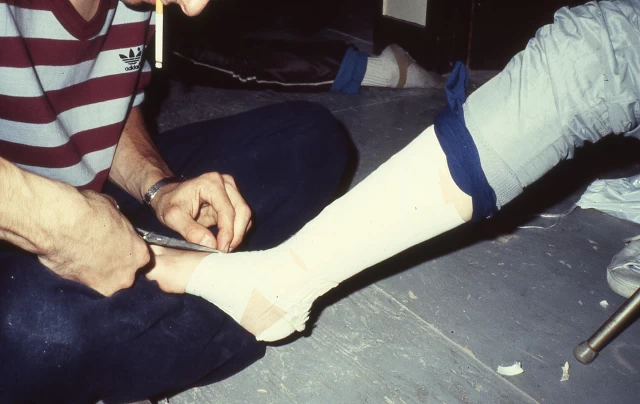 Colin Campbell and Margaret Dragu, Harbourfront Theatre dressing room; dressing room as hospital or MASH unit, Toronto, 1982–84