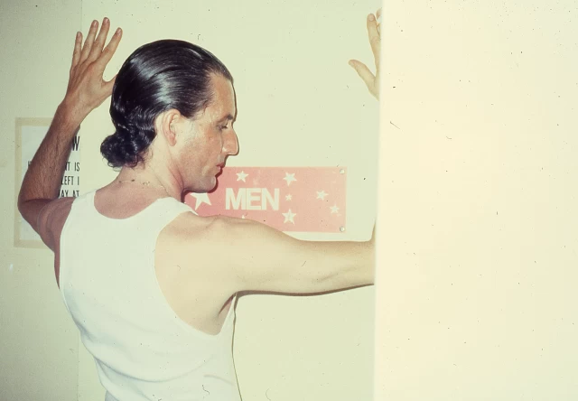 Colin Campbell and Margaret Dragu, TDT Winchester Theatre; DanceWorks prod; dressing and moving alike, they share one personnae for this performance, Toronto, 1982–84