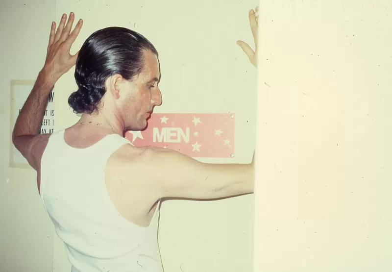 Colin Campbell and Margaret Dragu, TDT Winchester Theatre; DanceWorks prod; dressing and moving alike, they share one personnae for this performance, Toronto, 1982–84