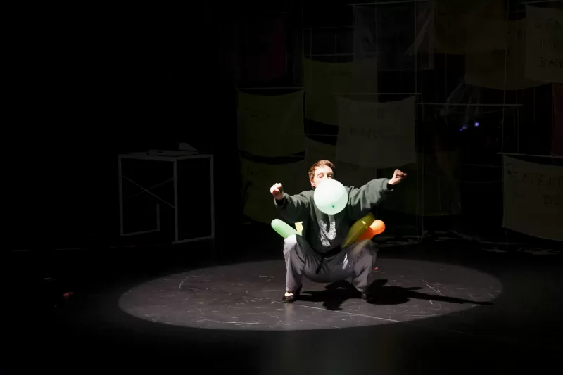 Britta performing the boobs-a-lot dance, Tanzfabrik Berlin, June 2021 – photo by Anja Weber