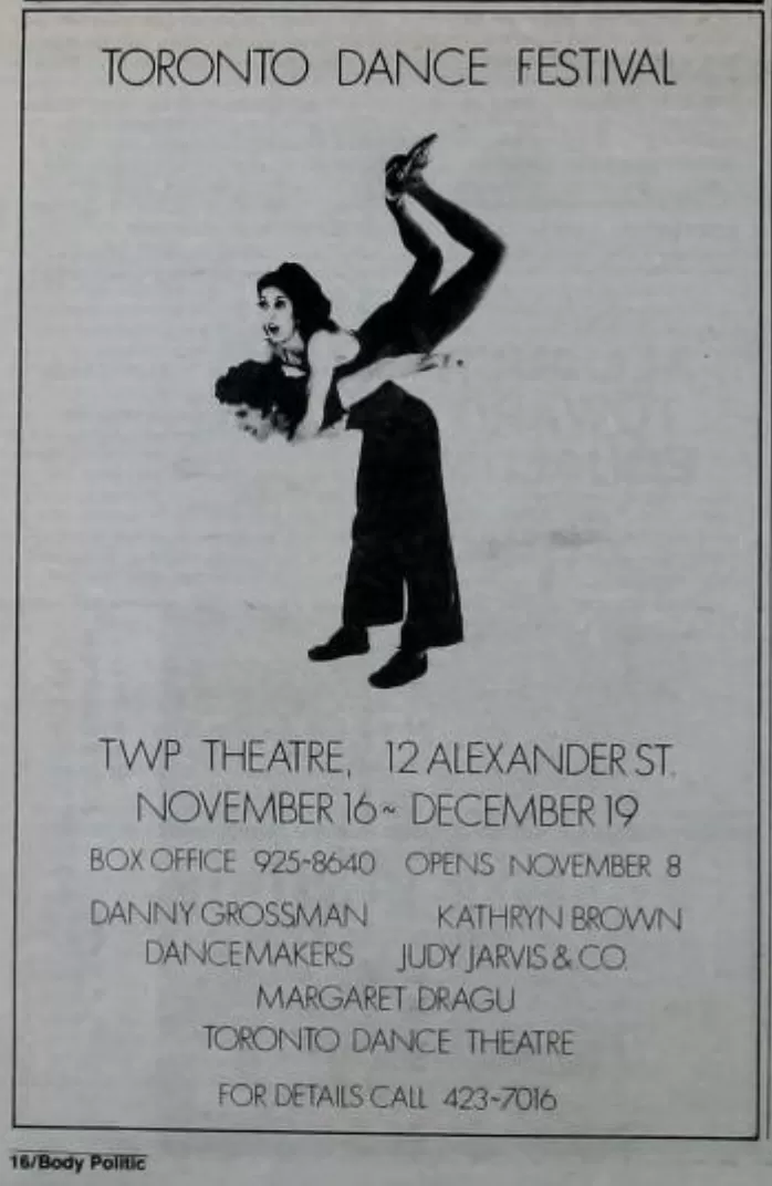 The Body Politic, November 1976, P 16, photo of festival poster