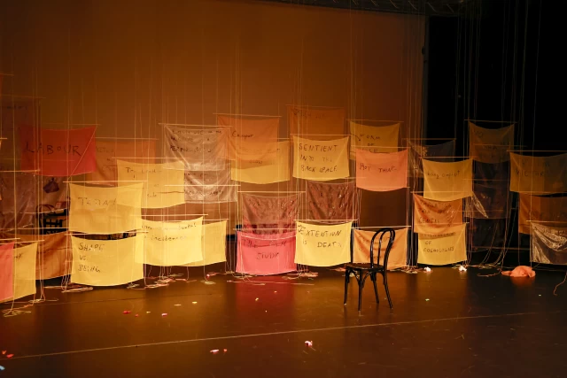 Stage after performance, Tanzfabrik Berlin, June 2021 – photo by Anja Weber