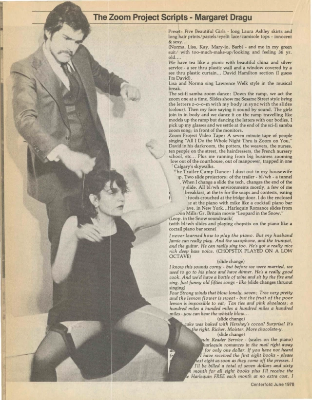 Centerfold, vol 2 no 5, 1978, P. 59; Artons Gallery, Calgary, performance by Margaret liminal zone of performance art and stripping
